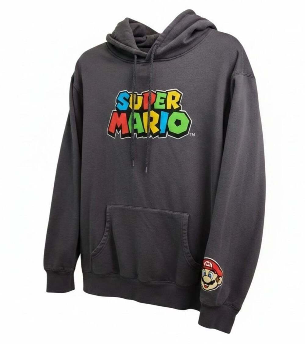 Nintendo Super Mario Graphic Logo Pullover Hoodie with Mario Patch